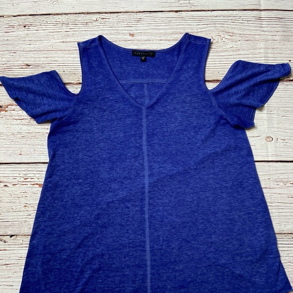 Sanctuary Clothing Cold Shoulder Blue Tee Top Sz M - Picture 5 of 16